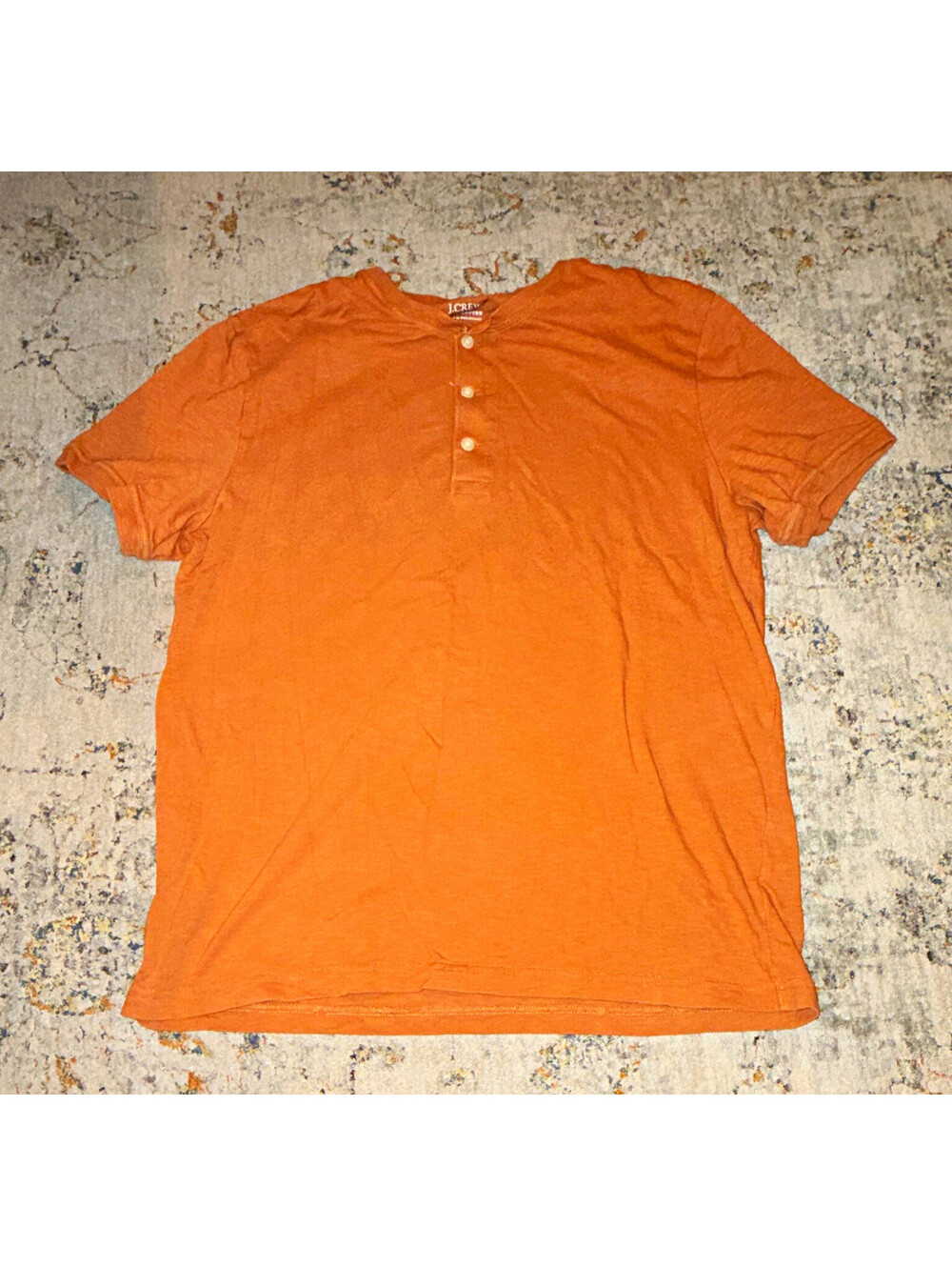 J.CREW Men's Slub Cotton Henley T-Shirt Short Sleeve Orange Solid Size L A239